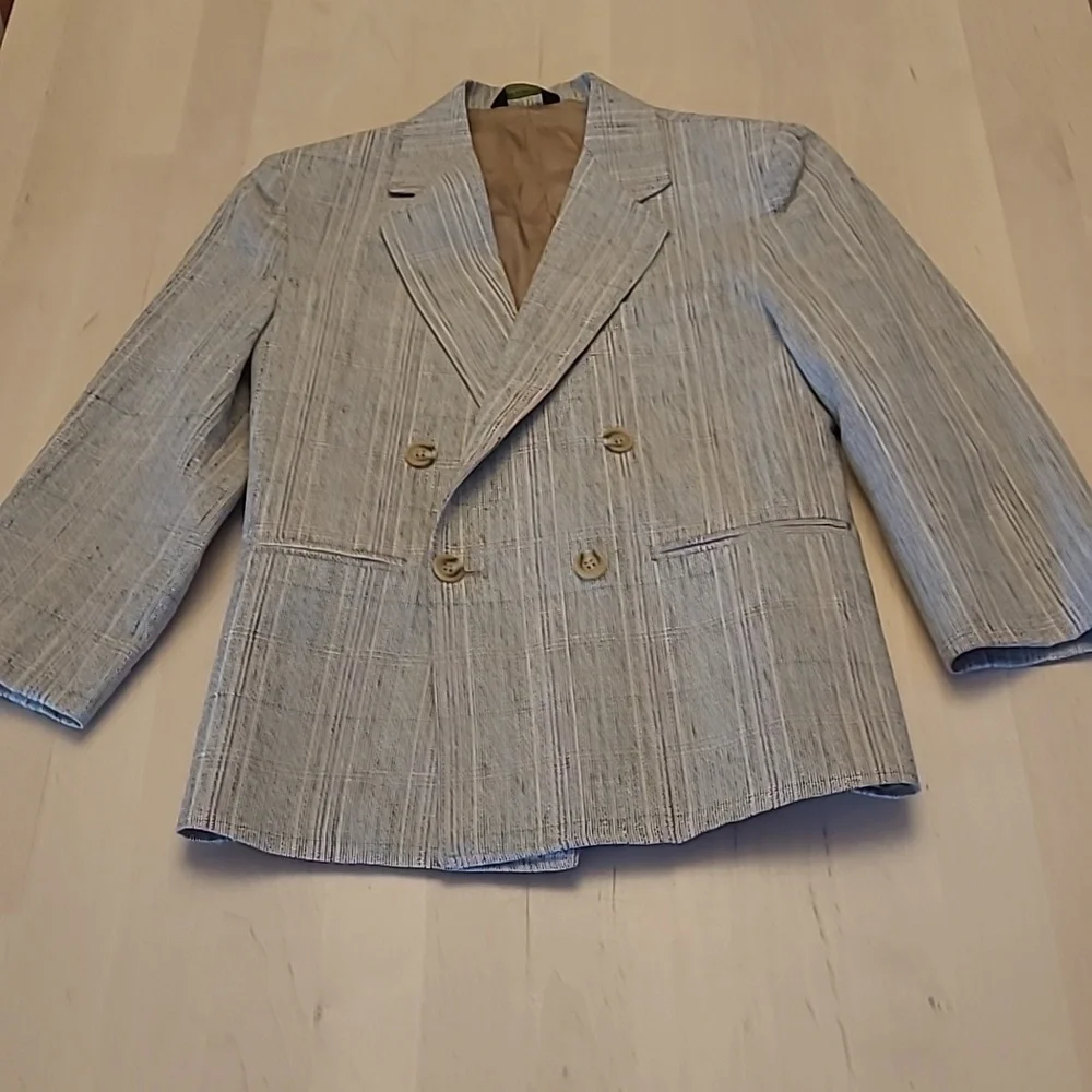 NWOT VTG Giovanni Bellini Grey Mutli Colored Plaid Wool 3/4 Sleeved Blazer - Picture 1 of 12